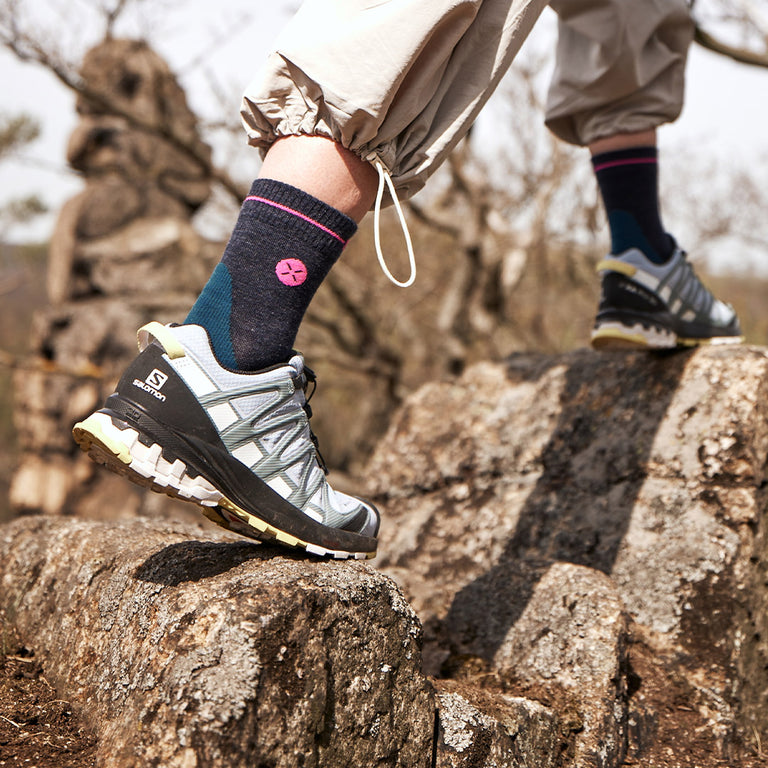 Merino Hiking Ankle Socks Women Dark Blue/Pink