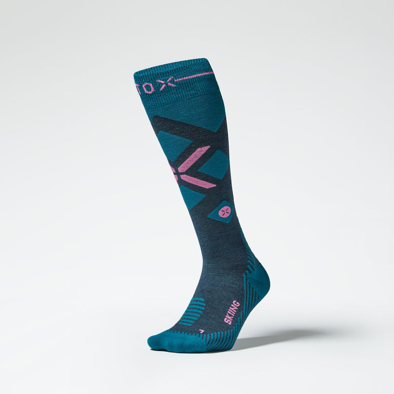 Merino Skiing Socks Women Teal/Pink