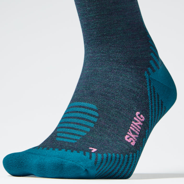 Merino Skiing Socks Women Teal/Pink