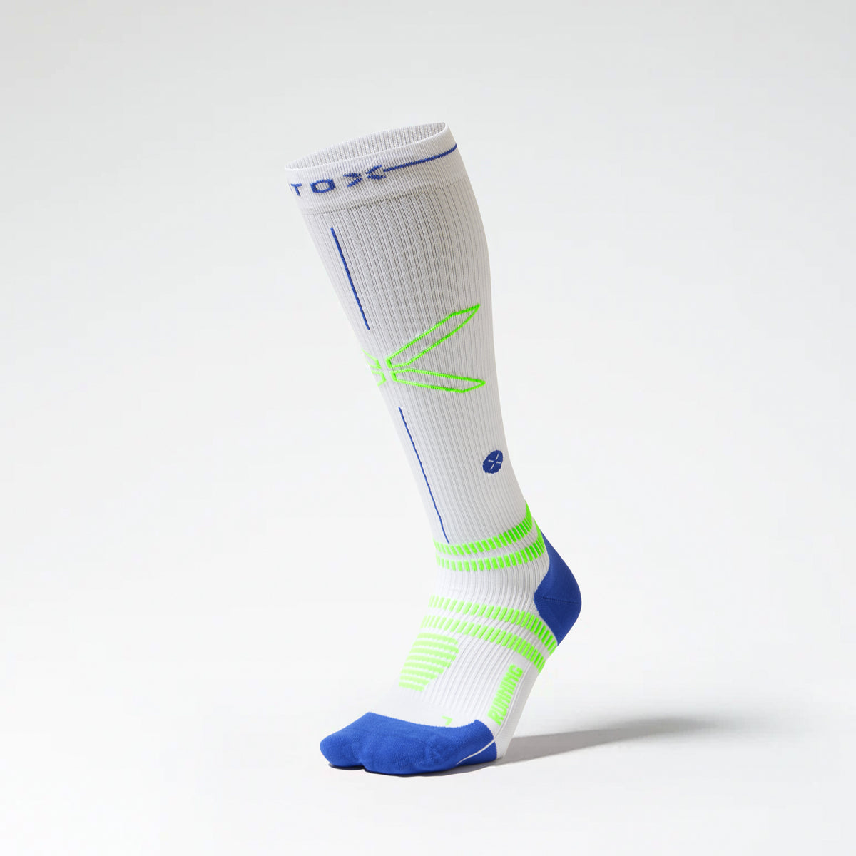 Running Socks Men BWhite/Green Fluo