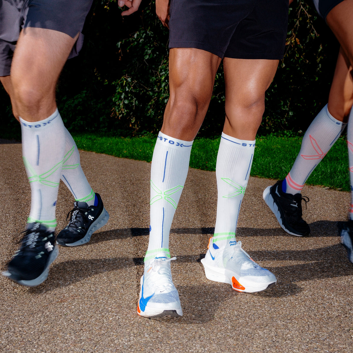 Running Socks Men BWhite/Green Fluo